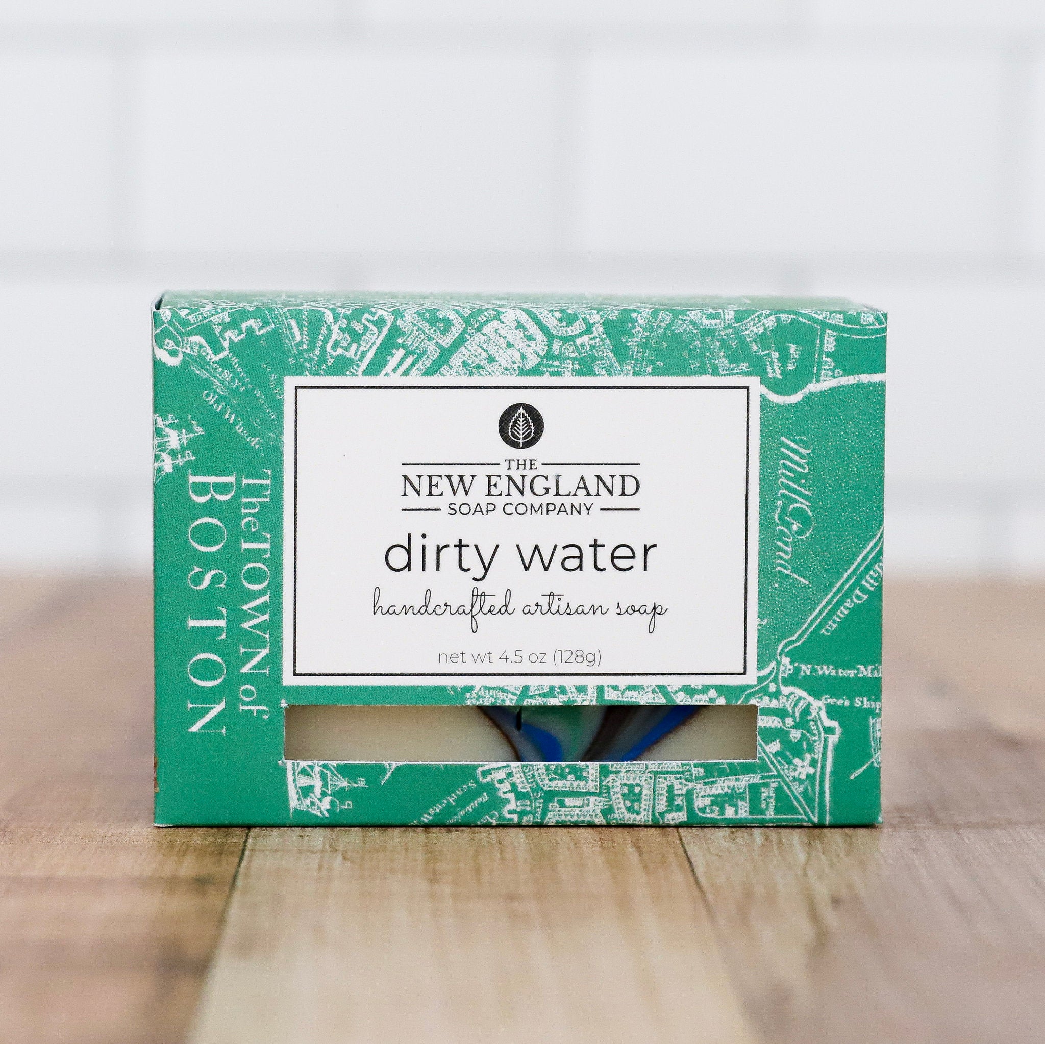 Box of New England Soap Company soap on a wooden surface with a white background - Dirty Water Artisan Soap
