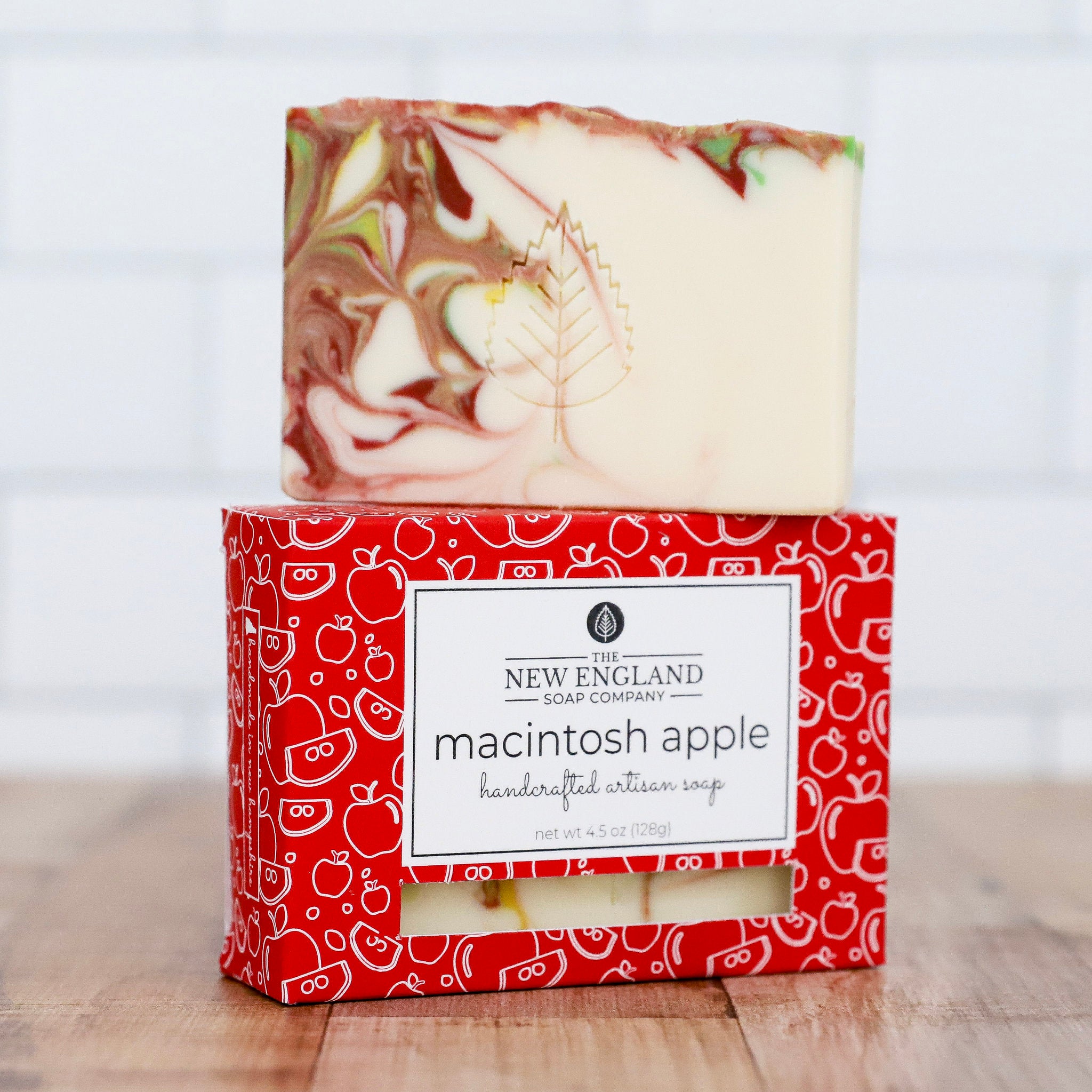 Marbled soap bar in a red box with &
