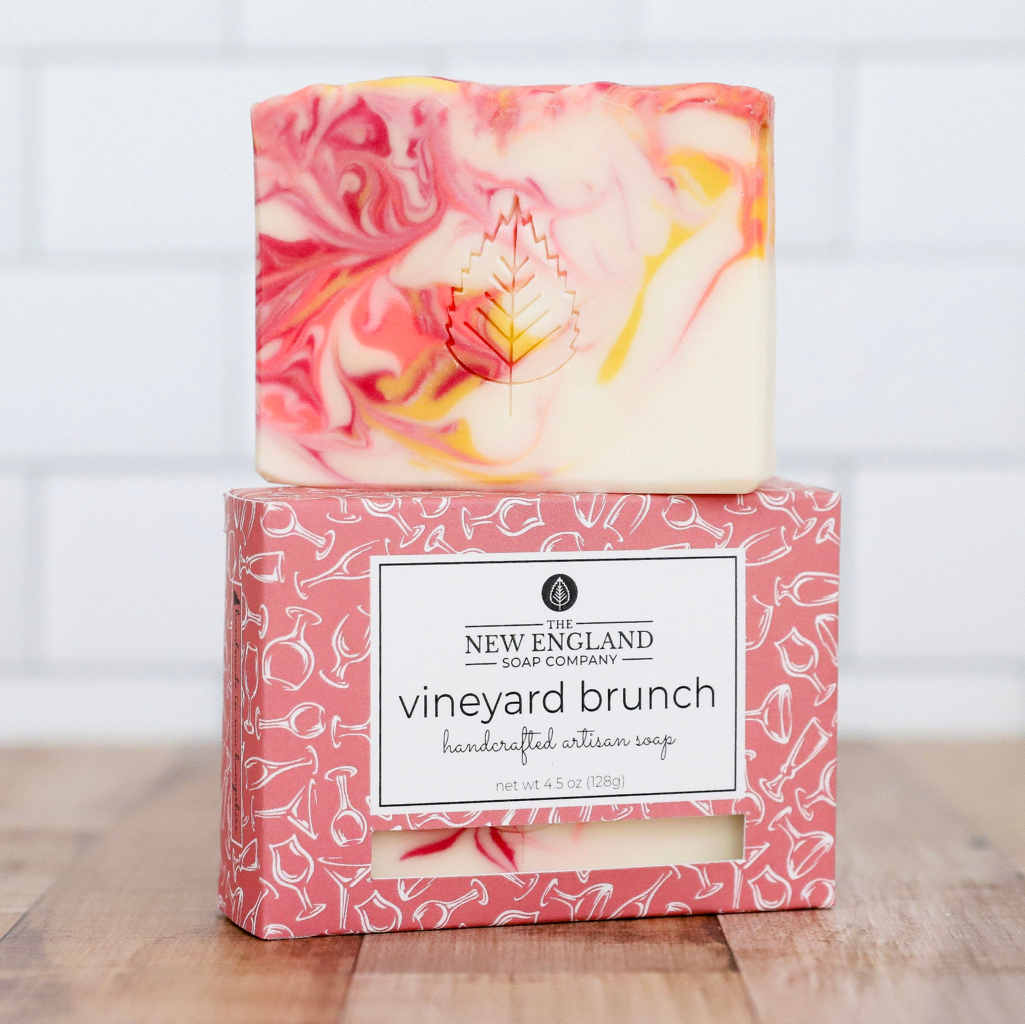 Marbled soap bar in a pink box with &